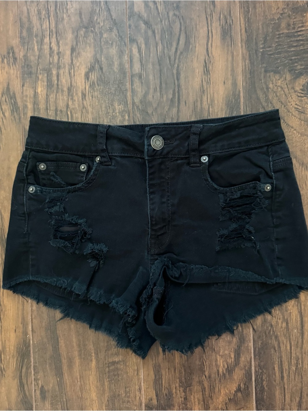American Eagle Size 4 Black Stretch Denim Shorts